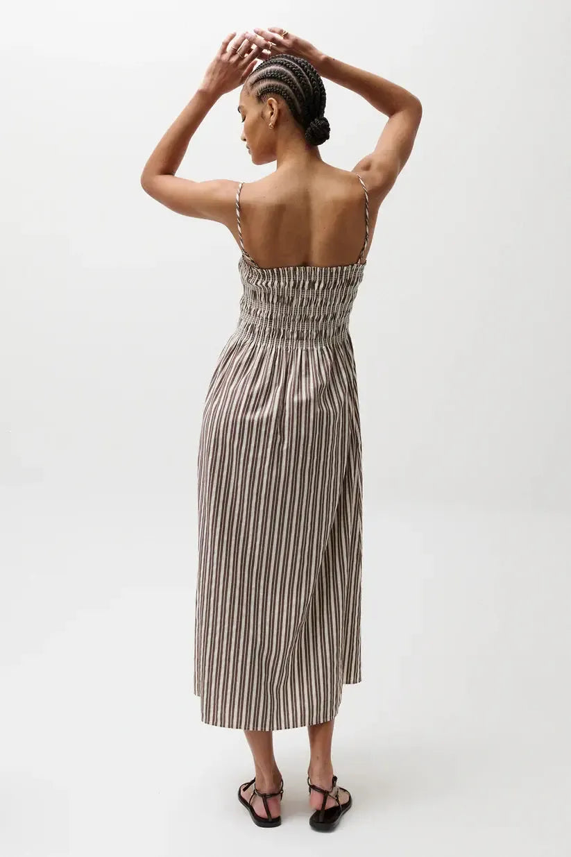 Pistola Bianca Shirred Bodice Dress - Java Stripe-Hand In Pocket