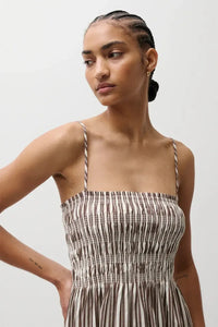 Pistola Bianca Shirred Bodice Dress - Java Stripe-Hand In Pocket