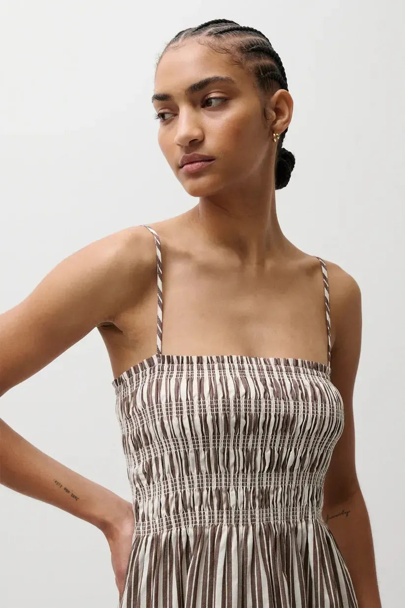 Pistola Bianca Shirred Bodice Dress - Java Stripe-Hand In Pocket