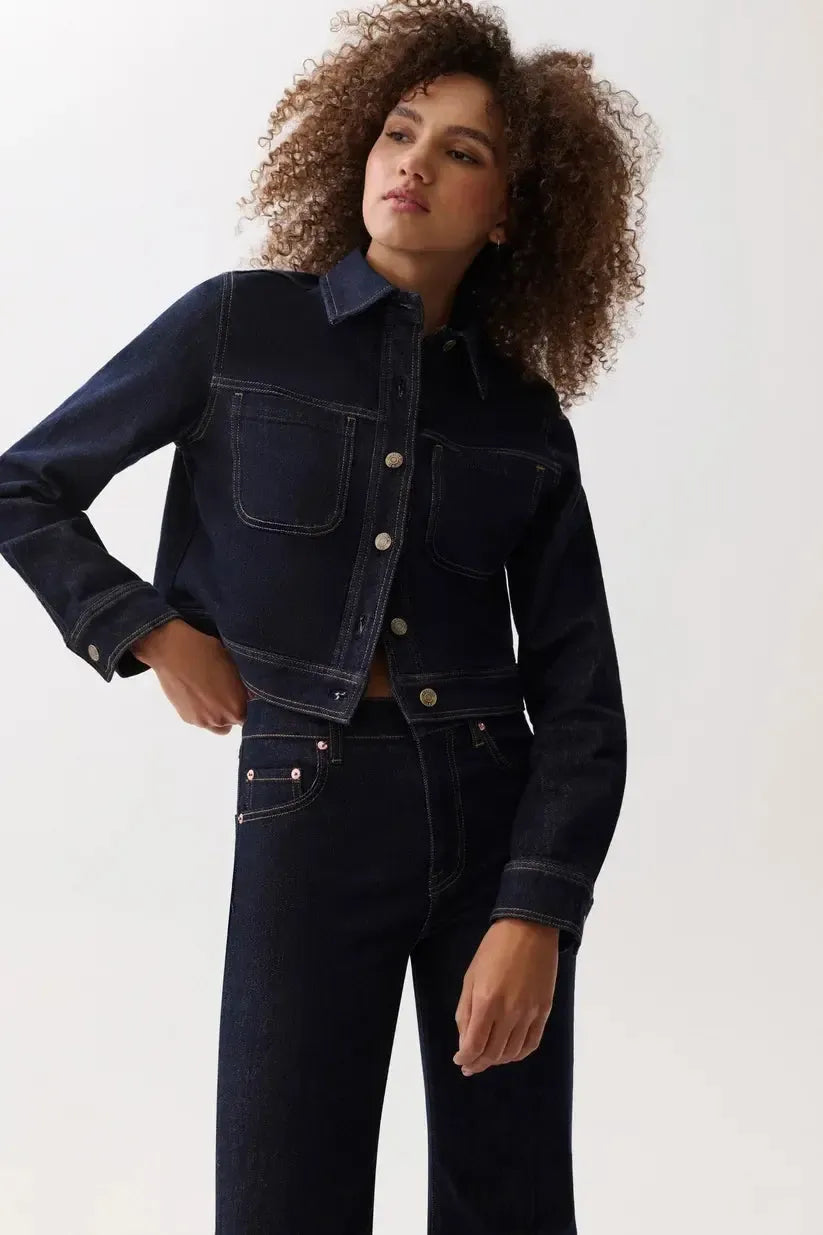 Pistola Leonie Cropped Denim Jacket - Nightfall-Hand In Pocket