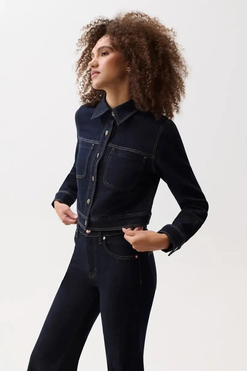 Pistola Leonie Cropped Denim Jacket - Nightfall-Hand In Pocket