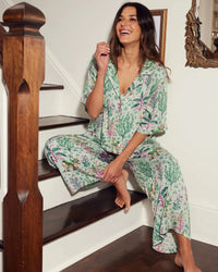 Print Fresh Camel’s Courtyard Satin Set- Avo-Hand In Pocket