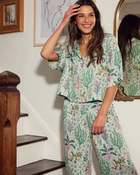 Print Fresh Camel’s Courtyard Satin Set- Avo-Hand In Pocket