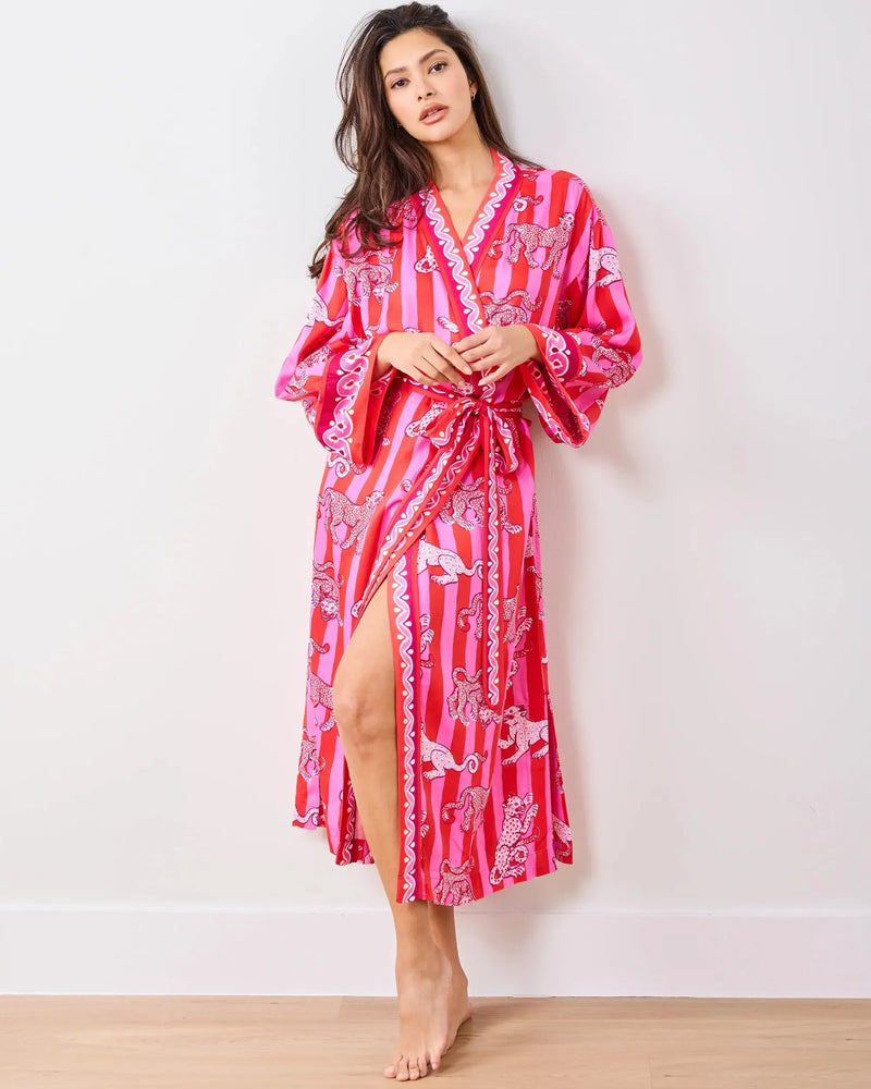 Print Fresh Leopard Stripes Satin Set- Pink-Hand In Pocket