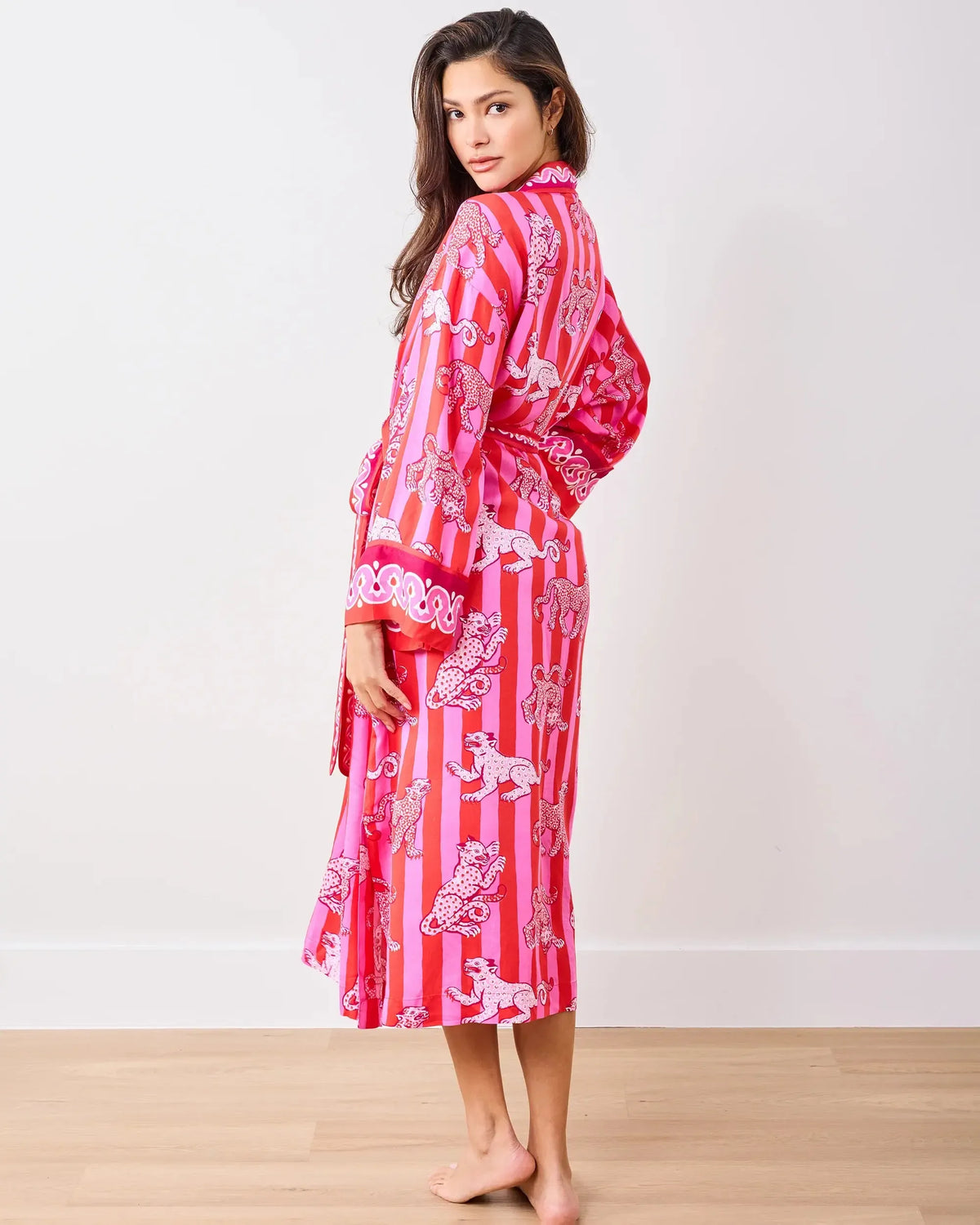 Print Fresh Leopard Stripes Satin Set- Pink-Hand In Pocket