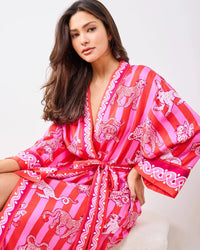 Print Fresh Leopard Stripes Robe- Pink Cabana-Hand In Pocket