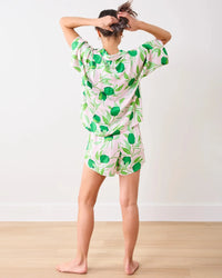 Print Fresh Lime Zest Satin Short Set- Pink Salt-Hand In Pocket