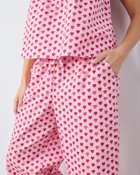 Print Fresh Back To Bed Cropped Set- Pink Macaroon-Hand In Pocket