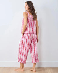 Print Fresh Back To Bed Cropped Set- Pink Macaroon-Hand In Pocket
