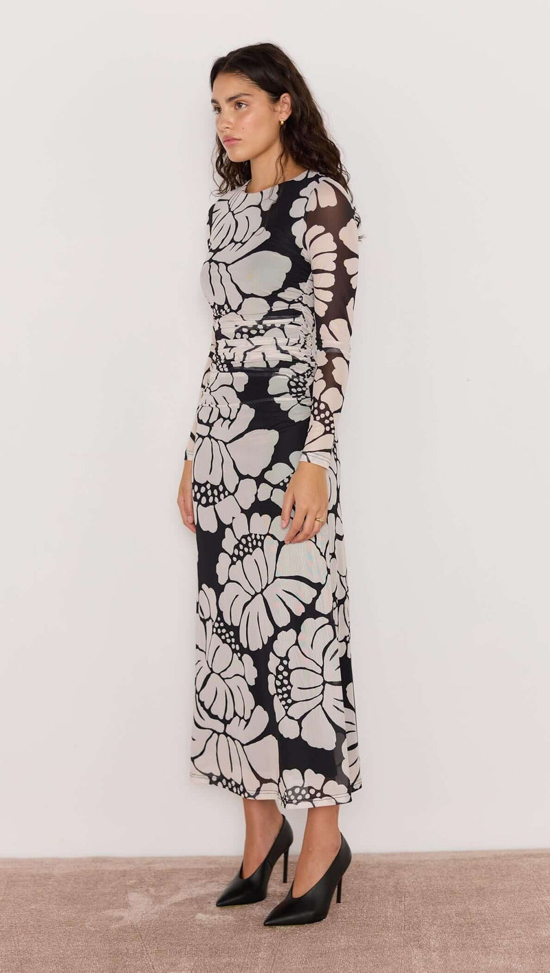 Persephone Mesh Maxi Dress - Black & White Floral-Hand In Pocket