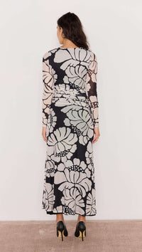 Persephone Mesh Maxi Dress - Black & White Floral-Hand In Pocket
