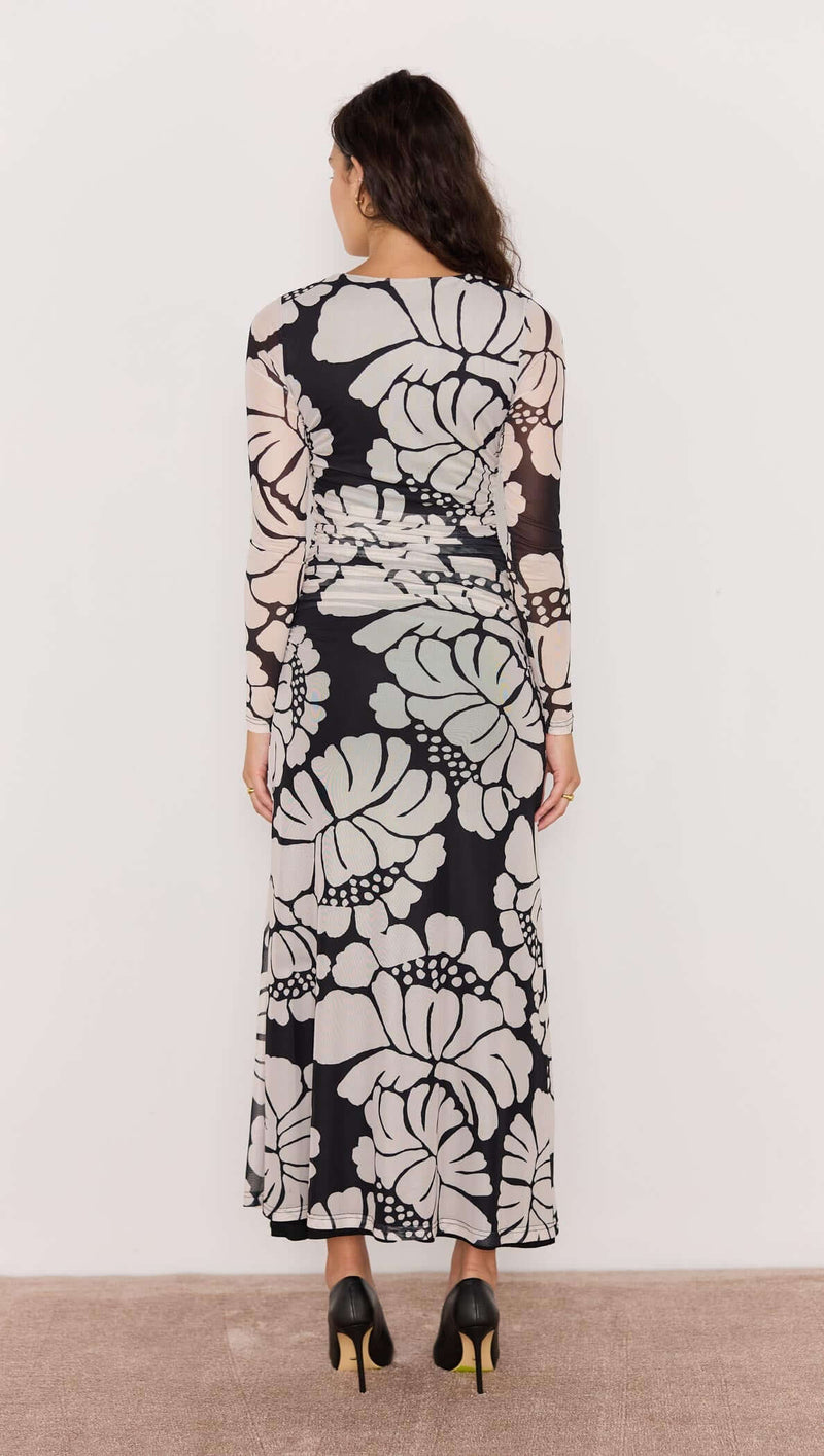Persephone Mesh Maxi Dress - Black & White Floral-Hand In Pocket