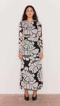 Persephone Mesh Maxi Dress - Black & White Floral-Hand In Pocket
