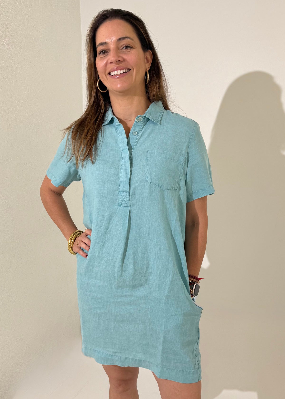 Michael Stars Ola Utility Dress- Serene-Hand In Pocket