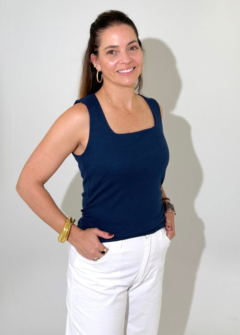 Michael Stars Maribel Square Neck Tank- Nocturnal-Hand In Pocket