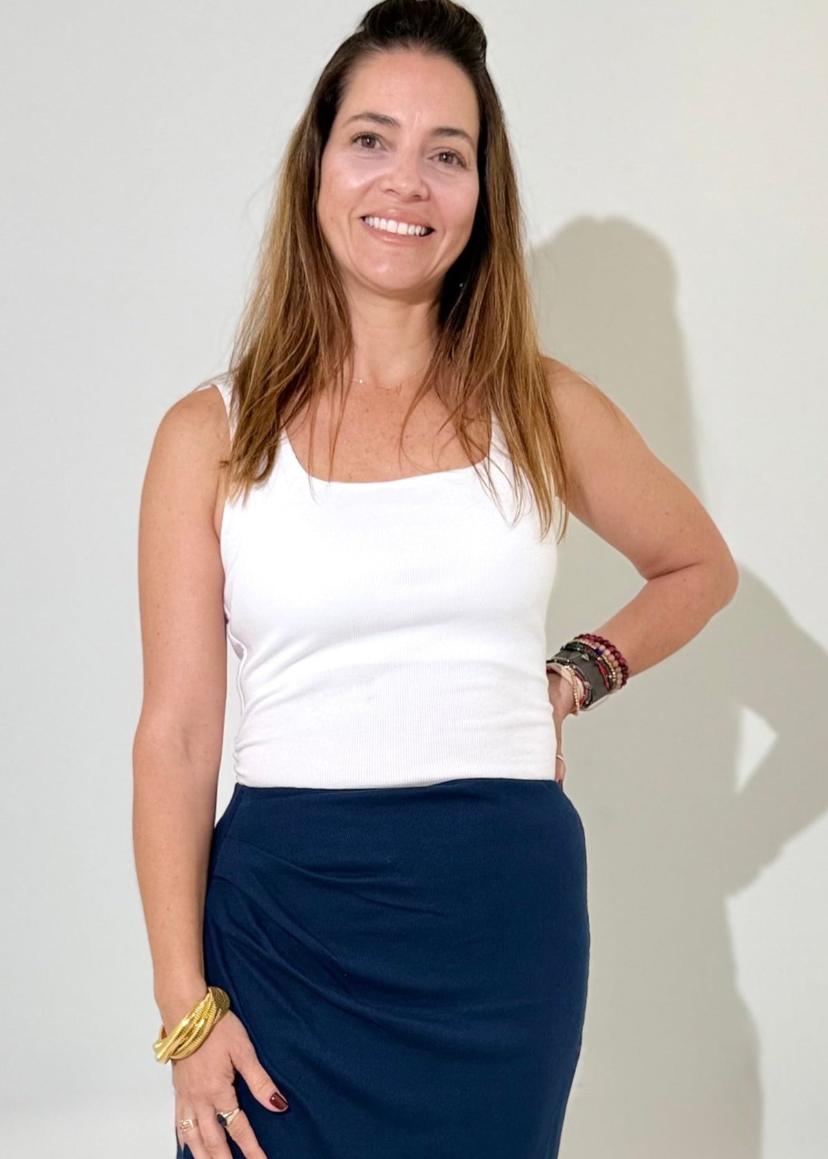 Michael Stars Maribel Square Neck Tank- White-Hand In Pocket