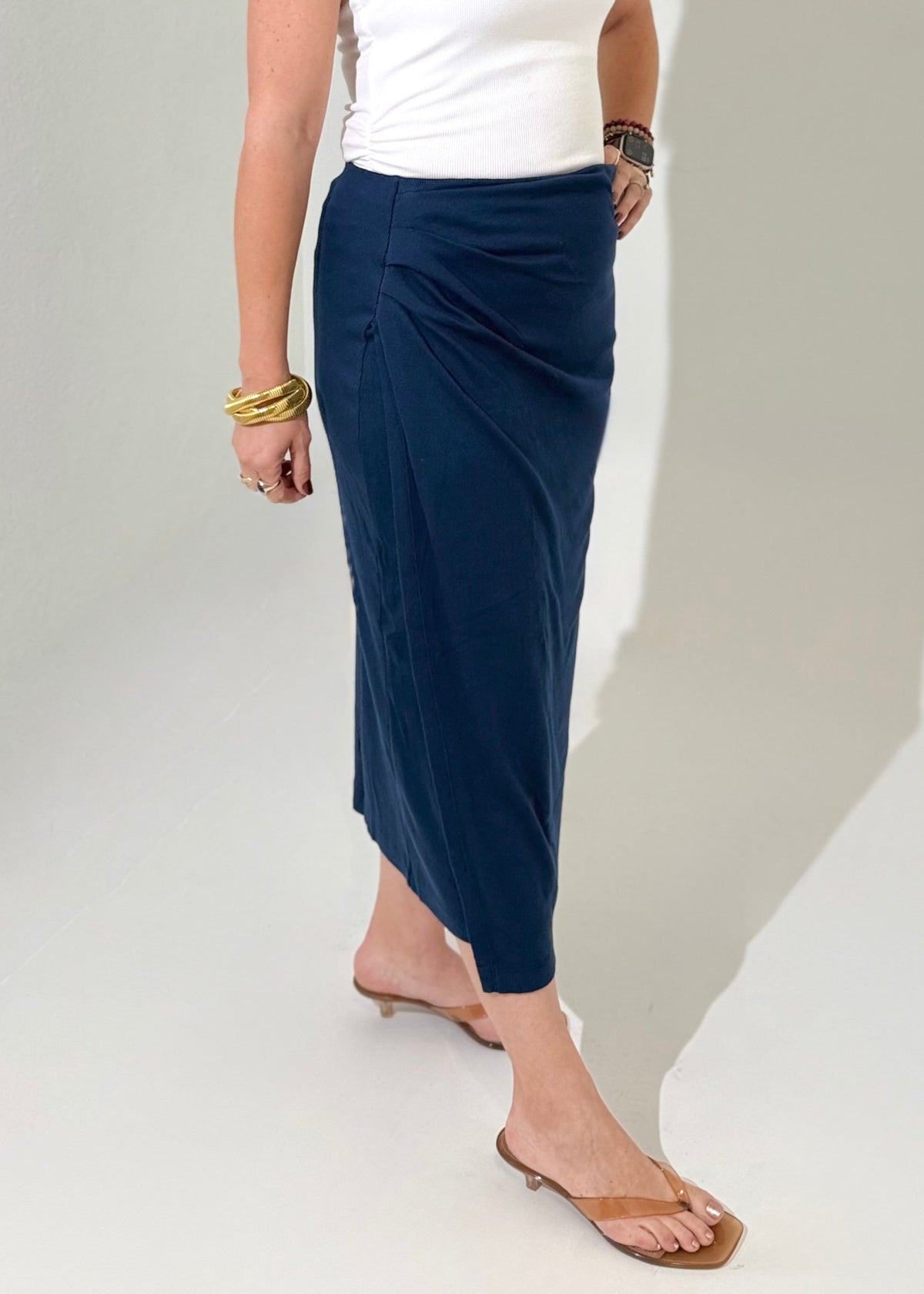 Michael Stars Yeni Midi Skirt- Nocturnal-Hand In Pocket