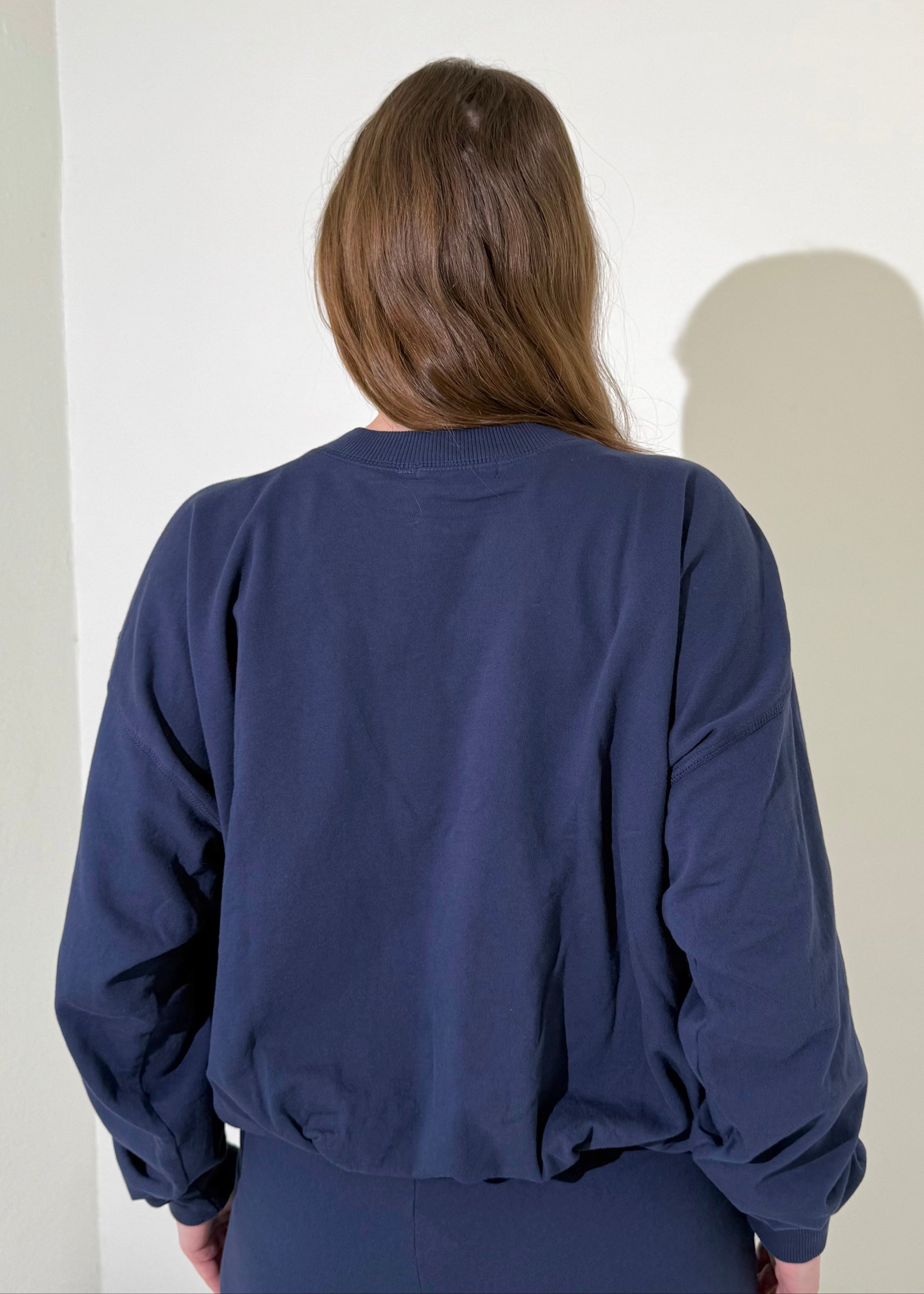 Michael Stars Mariah Bubble Sweatshirt- Nocturnal-Hand In Pocket
