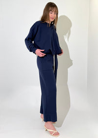 Michael Stars Mariah Bubble Sweatshirt- Nocturnal-Hand In Pocket