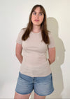 Michael Stars Lani Crew Tee- Cement-Hand In Pocket