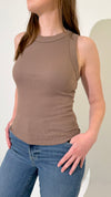 Gina Wide Binding Crop Tank - Cobblestone-Hand In Pocket