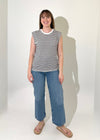 Bobi Sleeveless Crewneck Tee- Navy Stripe-Hand In Pocket
