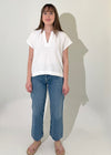Bobi Raglan Flutter Sleeve Top- White-Hand In Pocket