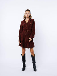 Ciebon Laurie Belted Mini Dress - Brown Wine-Hand In Pocket