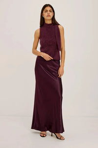 Rails Romina Satin Maxi Skirt - Wine-Hand In Pocket
