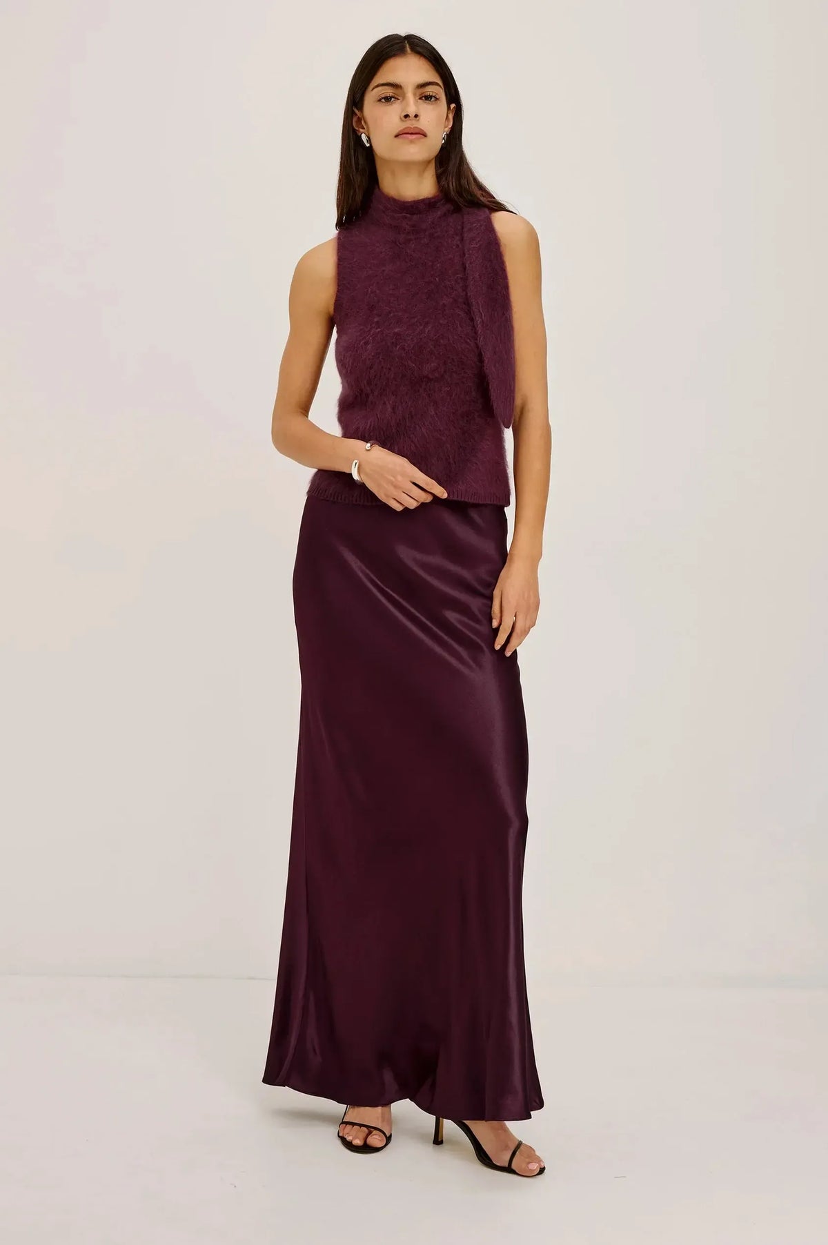 Rails Romina Satin Maxi Skirt - Wine-Hand In Pocket