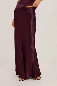 Rails Romina Satin Maxi Skirt - Wine-Hand In Pocket