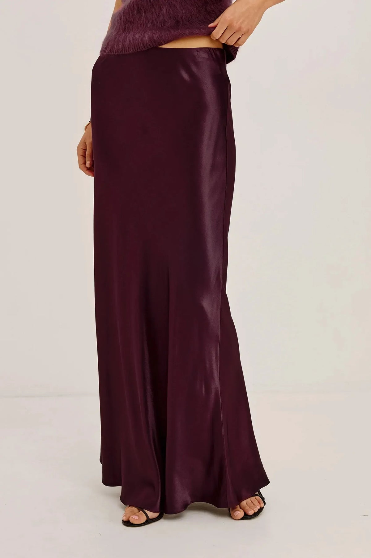Rails Romina Satin Maxi Skirt - Wine-Hand In Pocket