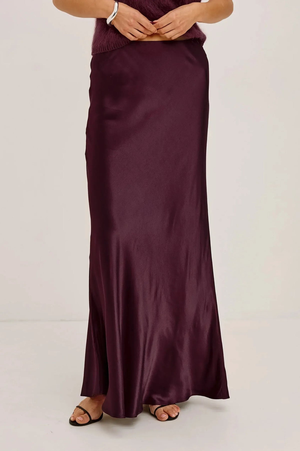Rails Romina Satin Maxi Skirt - Wine-Hand In Pocket