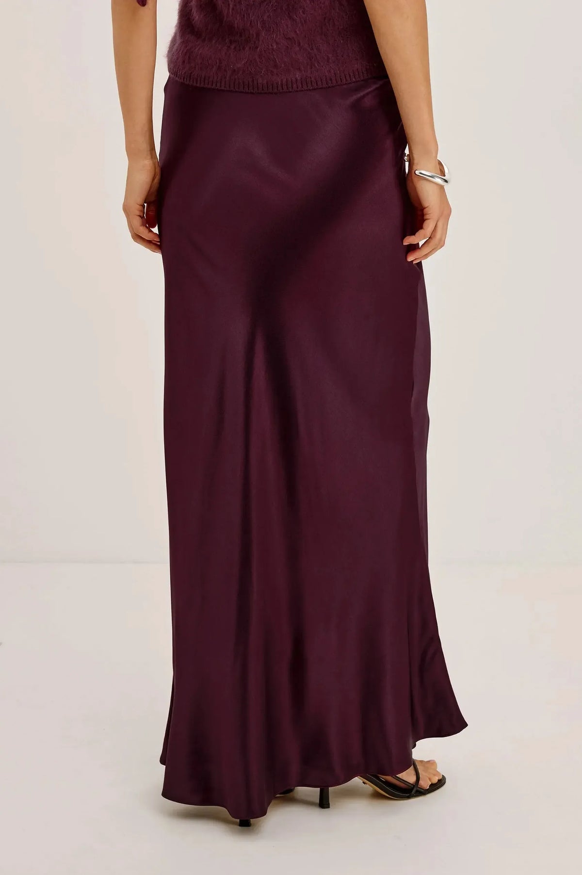 Rails Romina Satin Maxi Skirt - Wine-Hand In Pocket