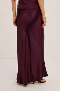 Rails Romina Satin Maxi Skirt - Wine-Hand In Pocket