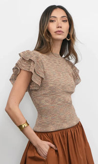 Greylin Rowe Flutter Sleeve Knit Top- Brown