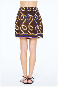Ciebon Megan Ribbon Mini Skirt - Brown Multi-Hand In Pocket