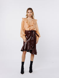 Ciebon Gimela Vegan Leather Skirt - Red-Hand In Pocket