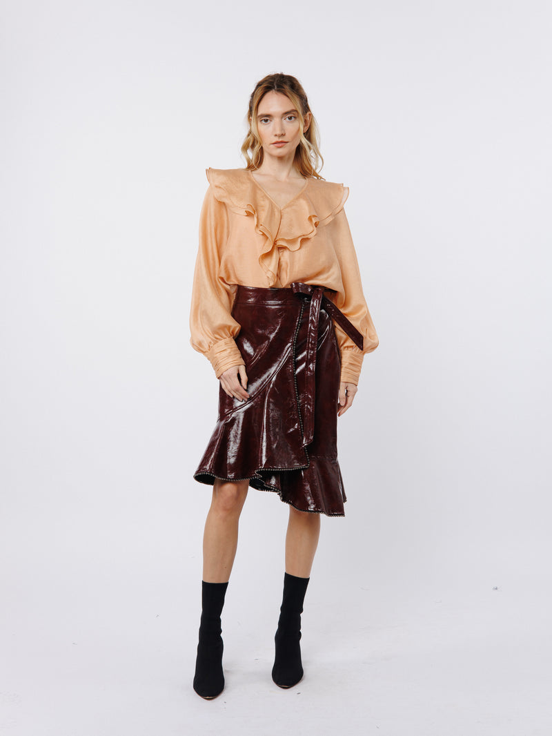 Ciebon Gimela Vegan Leather Skirt - Red-Hand In Pocket
