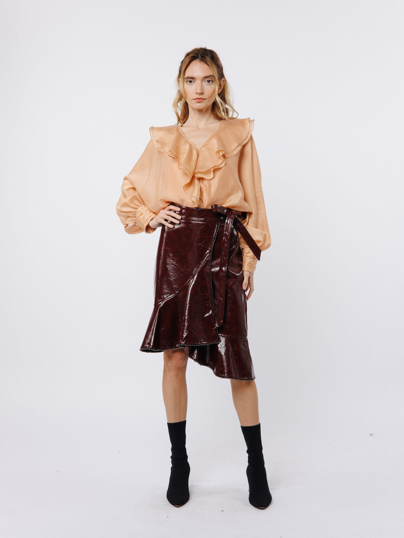 Ciebon Gimela Vegan Leather Skirt - Red-Hand In Pocket