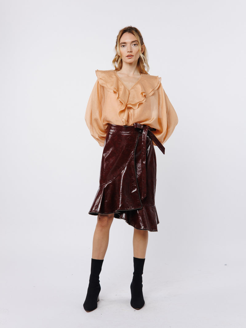 Ciebon Gimela Vegan Leather Skirt - Red-Hand In Pocket