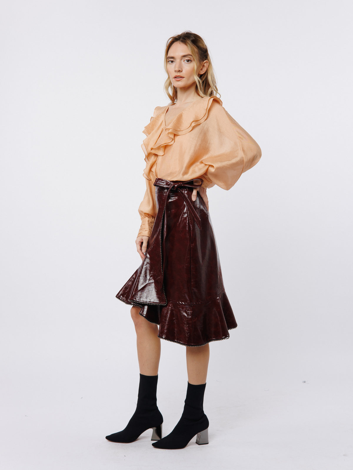 Ciebon Gimela Vegan Leather Skirt - Red-Hand In Pocket