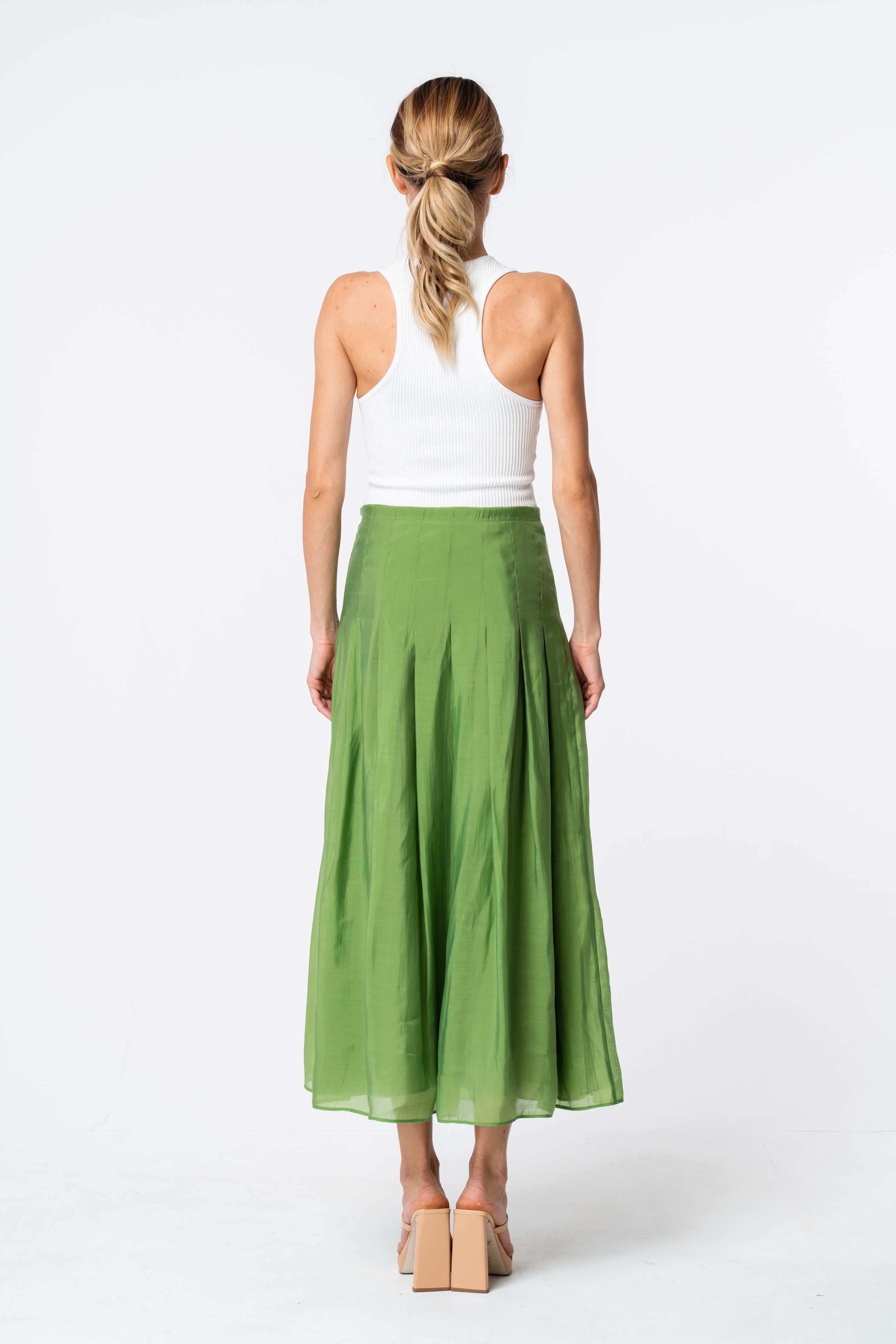 Ciebon Pheona Pleated Midi Skirt Set- Green-Hand In Pocket