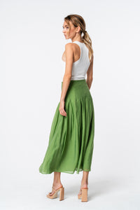 Ciebon Pheona Pleated Midi Skirt Set- Green-Hand In Pocket