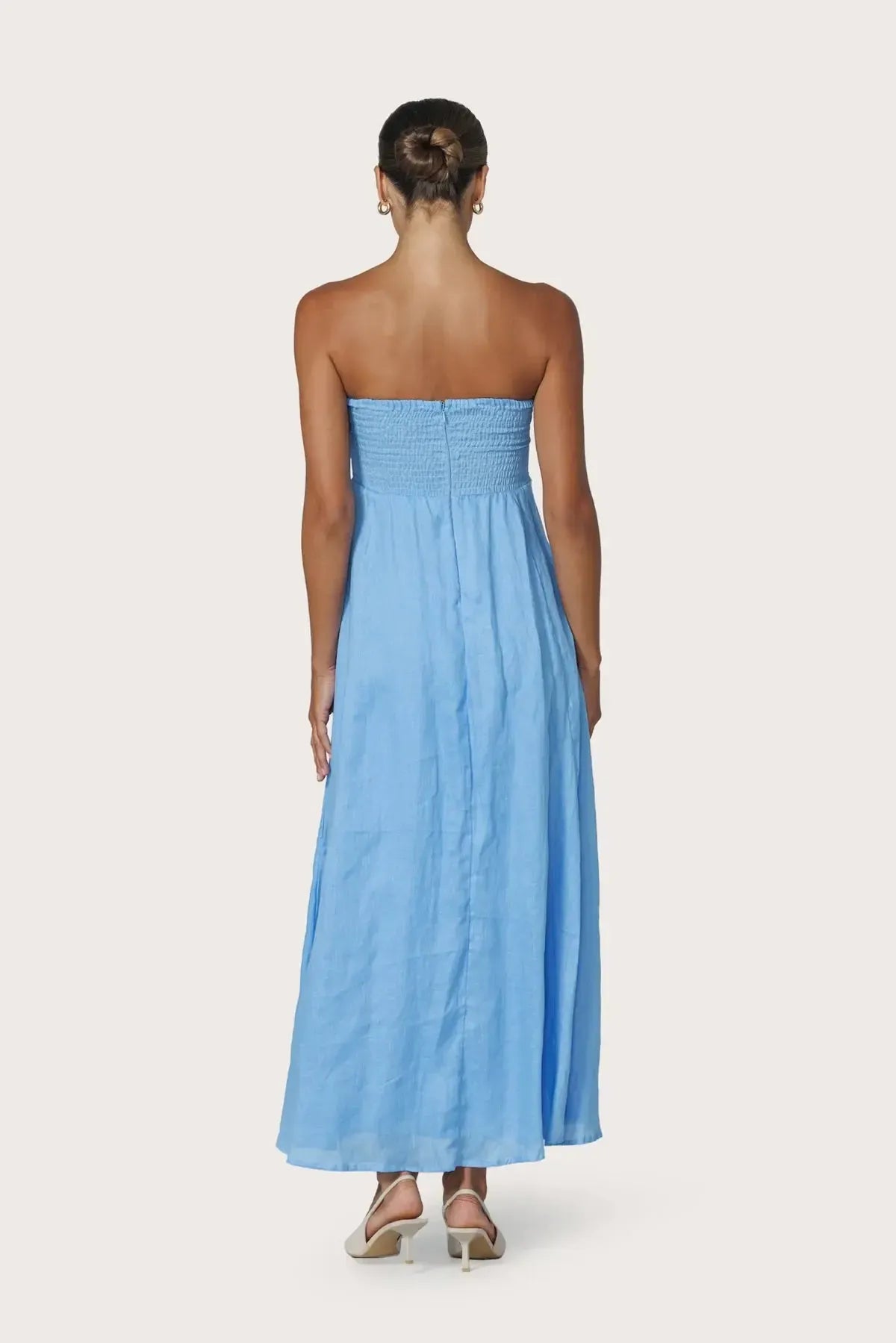 Lusana Talia Pintuck Linen Dress - Neu Bleu-Hand In Pocket
