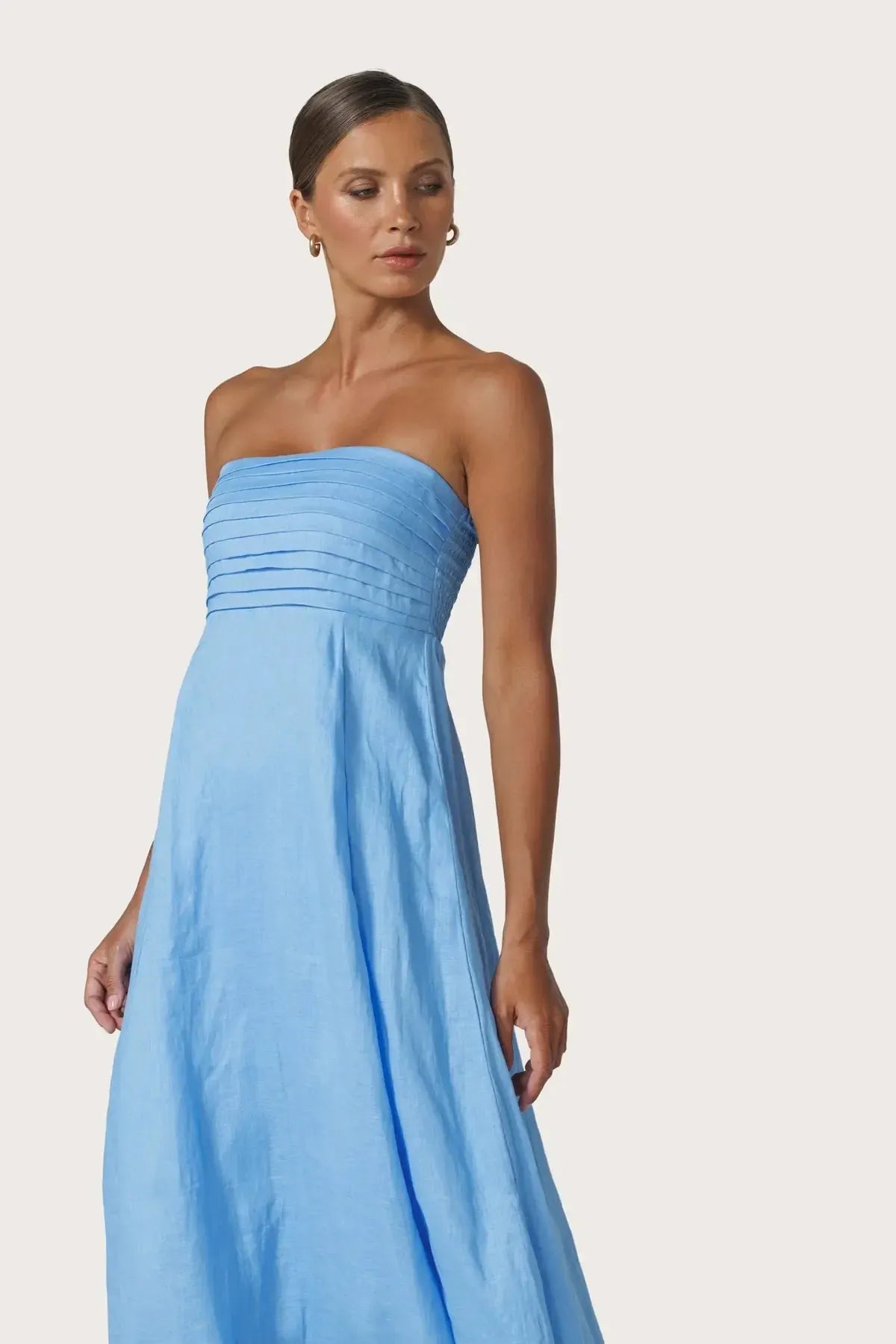 Lusana Talia Pintuck Linen Dress - Neu Bleu-Hand In Pocket