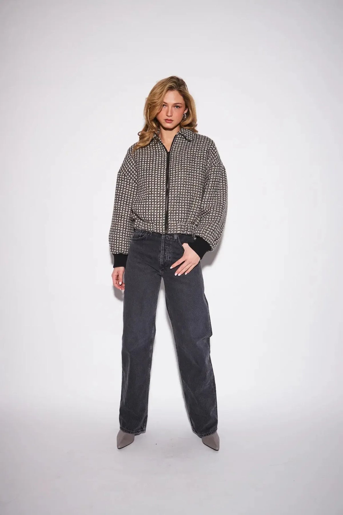 John & Jenn Shad Zip-Up Jacket - Manhattan Tweed-Hand In Pocket