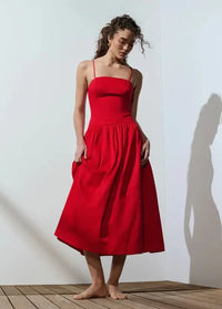 Joe's Jeans Mara Maxi Dress- Cherry Red-Hand In Pocket