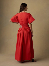 Faherty Coastal Poplin Elia Dress- Poppy-Hand In Pocket