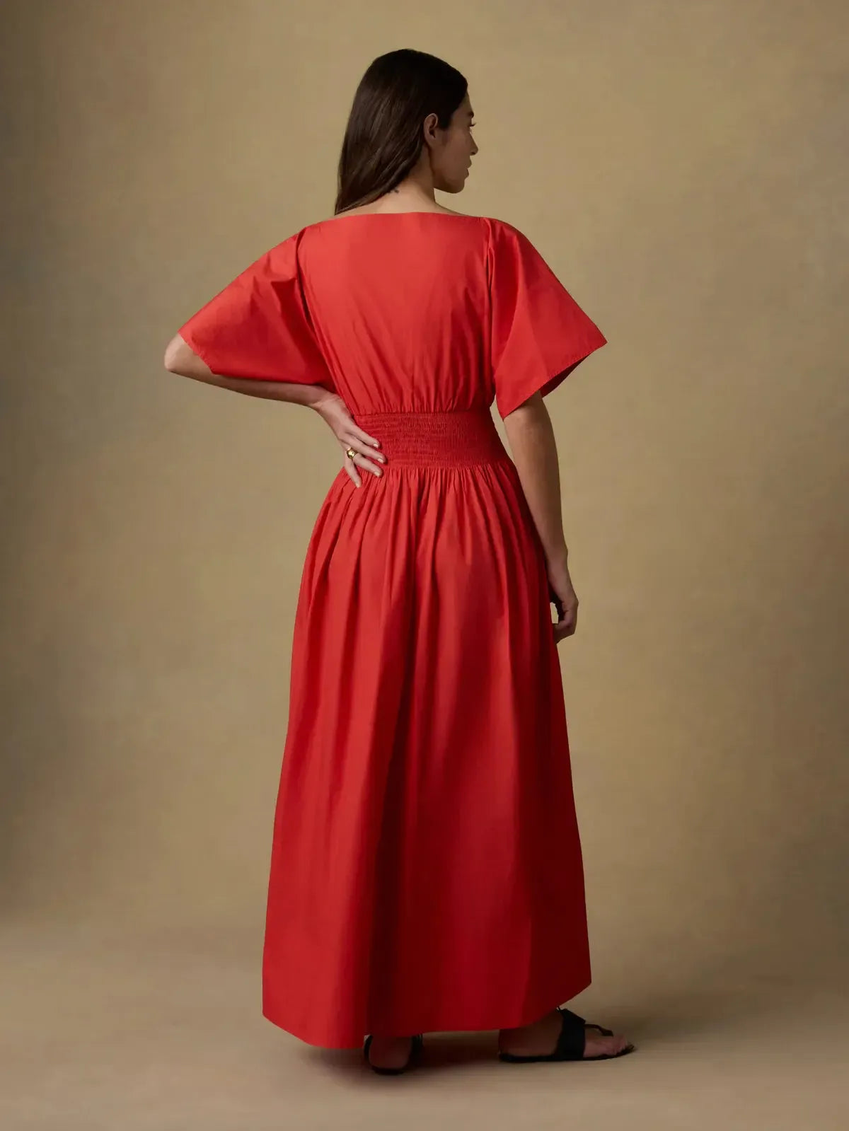Faherty Coastal Poplin Elia Dress- Poppy-Hand In Pocket